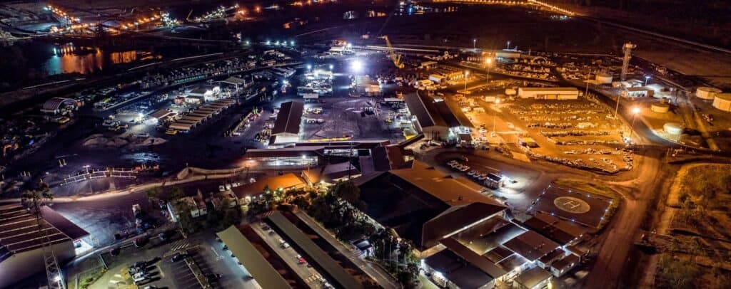 An aerial view Anglo American's Moranbah North Mine at night